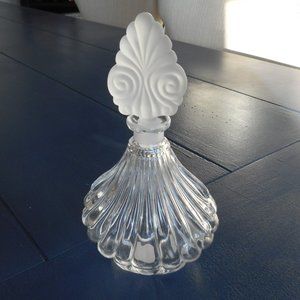 Perfume Bottle, Heavy Glass, Clear with Frosted Glass Swirl Stopper, New